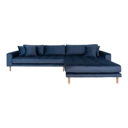 House Nordic - Lido - Højrevendt sofa m. 4 puder (mørkeblåt velour) -