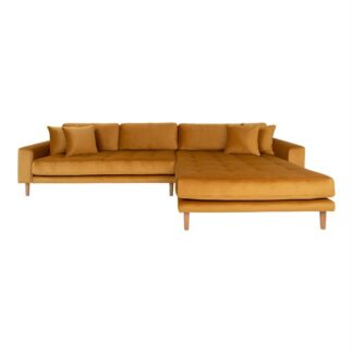 House Nordic - Lido - Højrevendt sofa m. 4 puder (sennepsgult velour) -