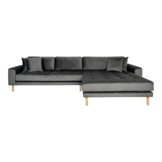 House Nordic - Lido - Højrevendt sofa m. 4 puder (mørkegråt velour) -