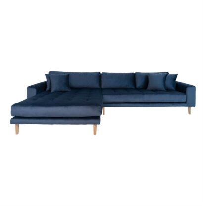 House Nordic - Lido - Venstrevendt sofa m. 4 puder (mørkeblåt velour) -