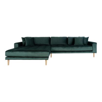 House Nordic - Lido - Venstrevendt sofa m. 4 puder (mørkegrønt velour) -