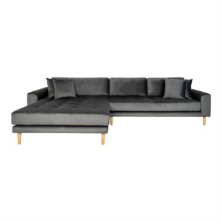 House Nordic - Lido - Venstrevendt sofa m. 4 puder (mørkegråt velour) -