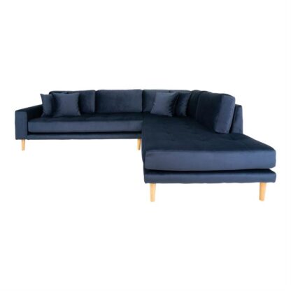 House Nordic - Lido - Højrevendt sofa m. 4 puder (blåt velour) -