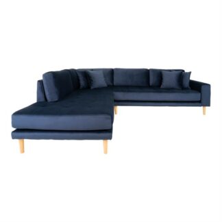 House Nordic - Lido - Venstrevendt sofa m. 4 puder (blåt velour) -