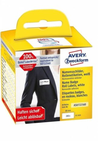 Navneetiket Avery T/printer 41X89Mm 200Stk/rul Hvid - Avery