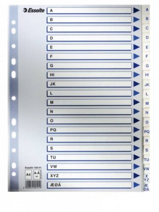 10 stk. Register Pp Esselte A4 A-Å M/hvid Kartonforblad - Esselte