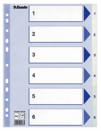 20 stk. Register Pp Esselte A4 1-6 Hvid - Esselte