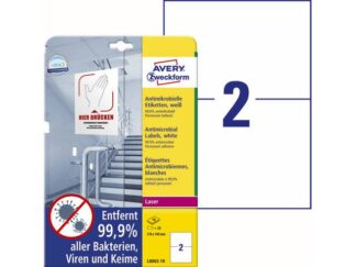 Laseretiket Avery Antimicrobiel 210X148Mm Hvid 2/ark 10Ark/pk - Leitz