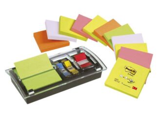 6 stk. Post-It Z-Notes Neon Regnbue 76X76Mm 12Bl/pak Inkl. Combi Dispenser - Post-it